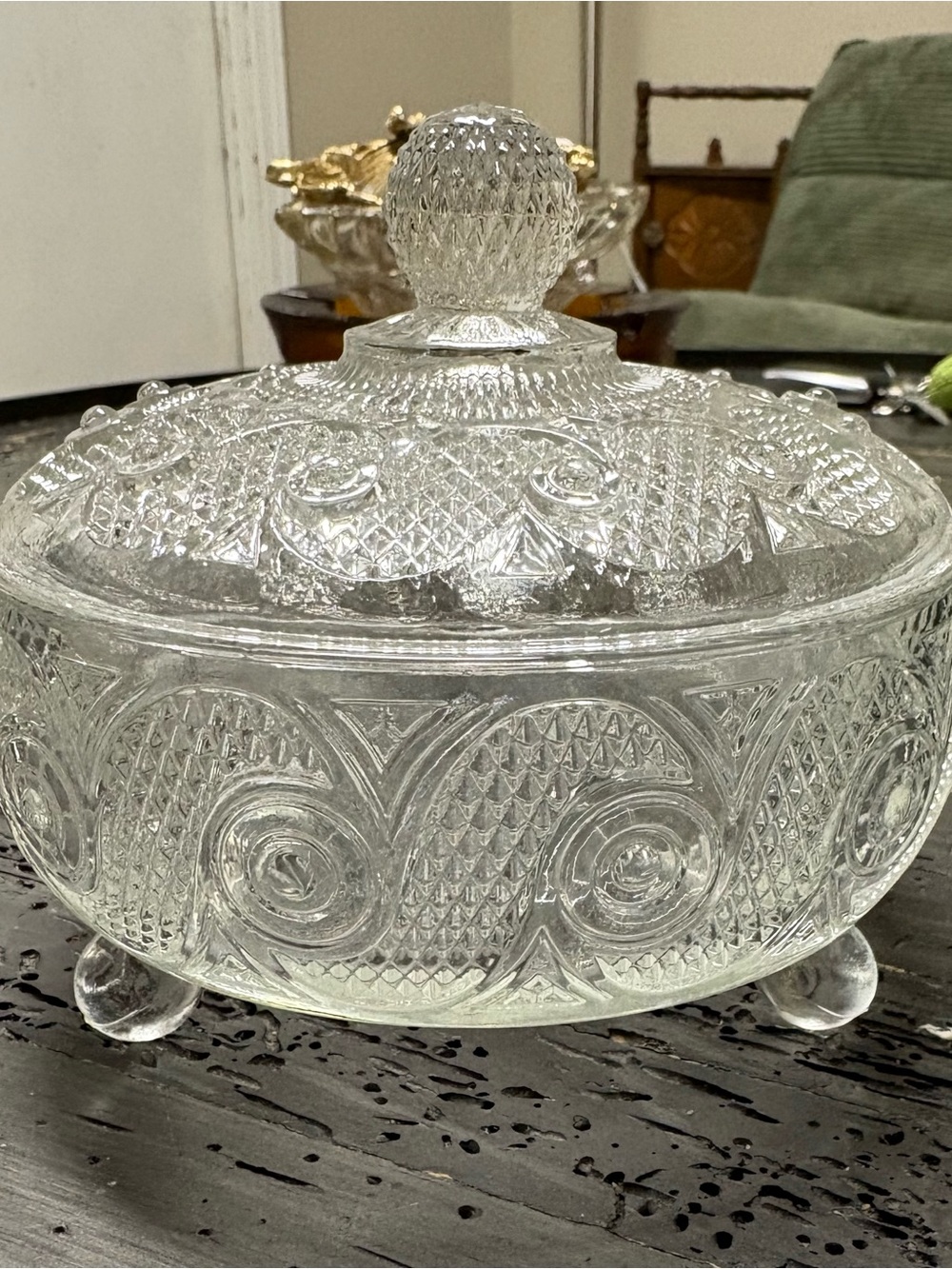 Vintage Avon Clear Pressed Glass Footed Candy Dish w/ Lid – Grandma Core